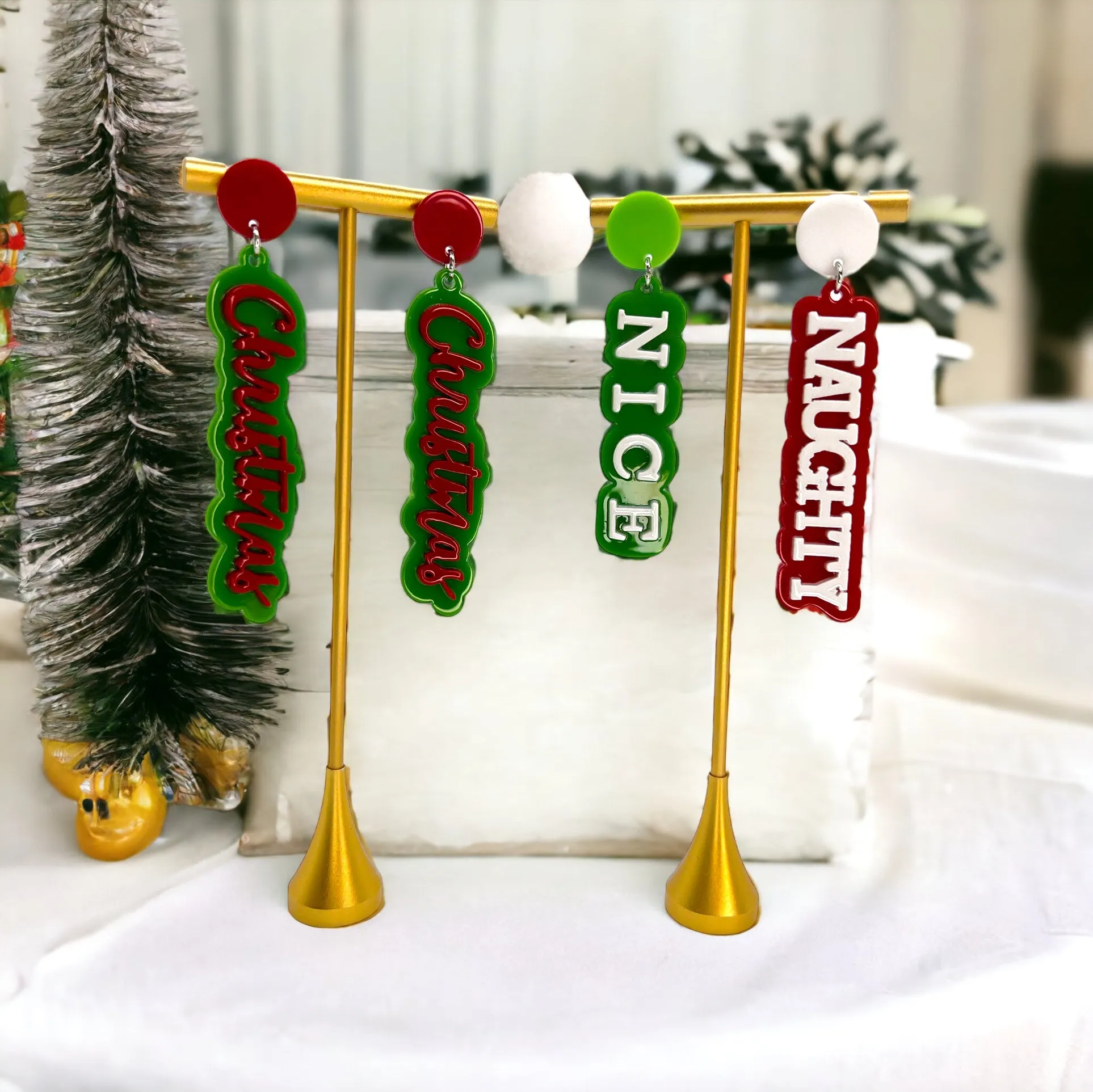 Christmas Earrings - Naughty or Nice, Red and Green Earrings