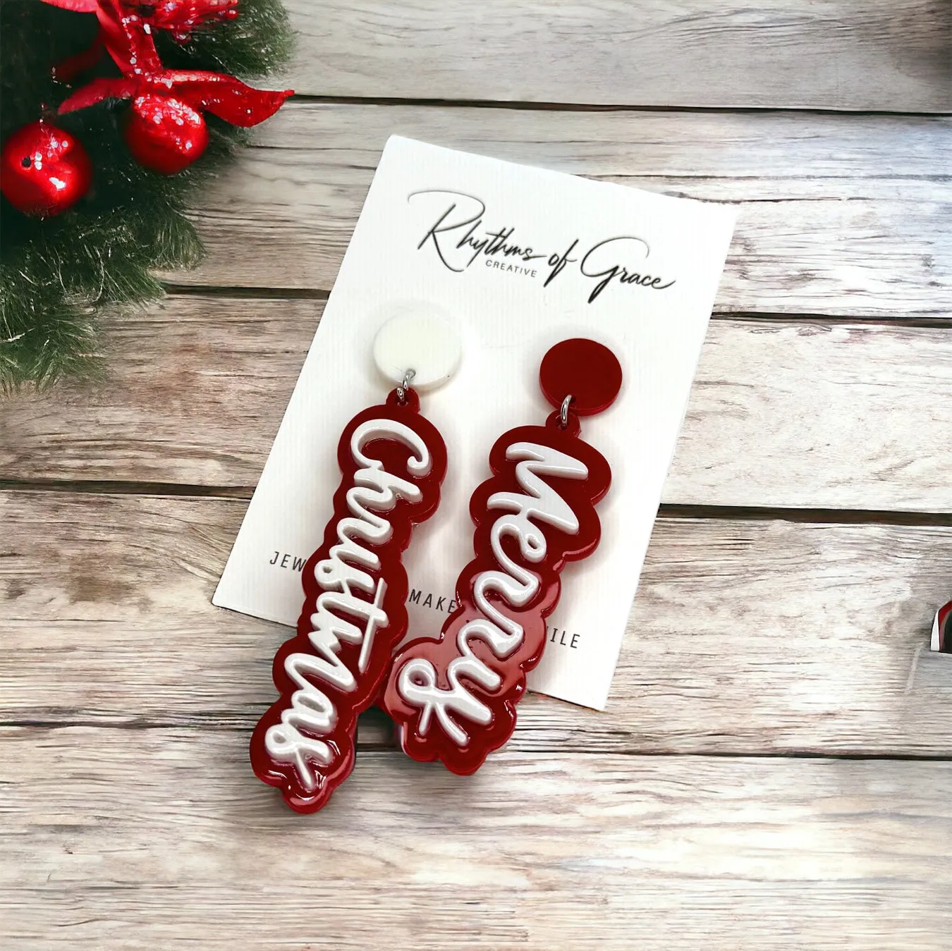 Christmas Earrings - Naughty or Nice, Red and Green Earrings