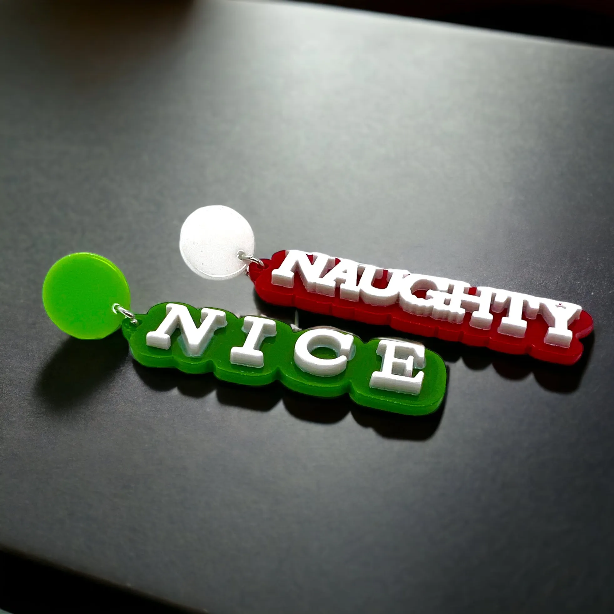 Christmas Earrings - Naughty or Nice, Red and Green Earrings