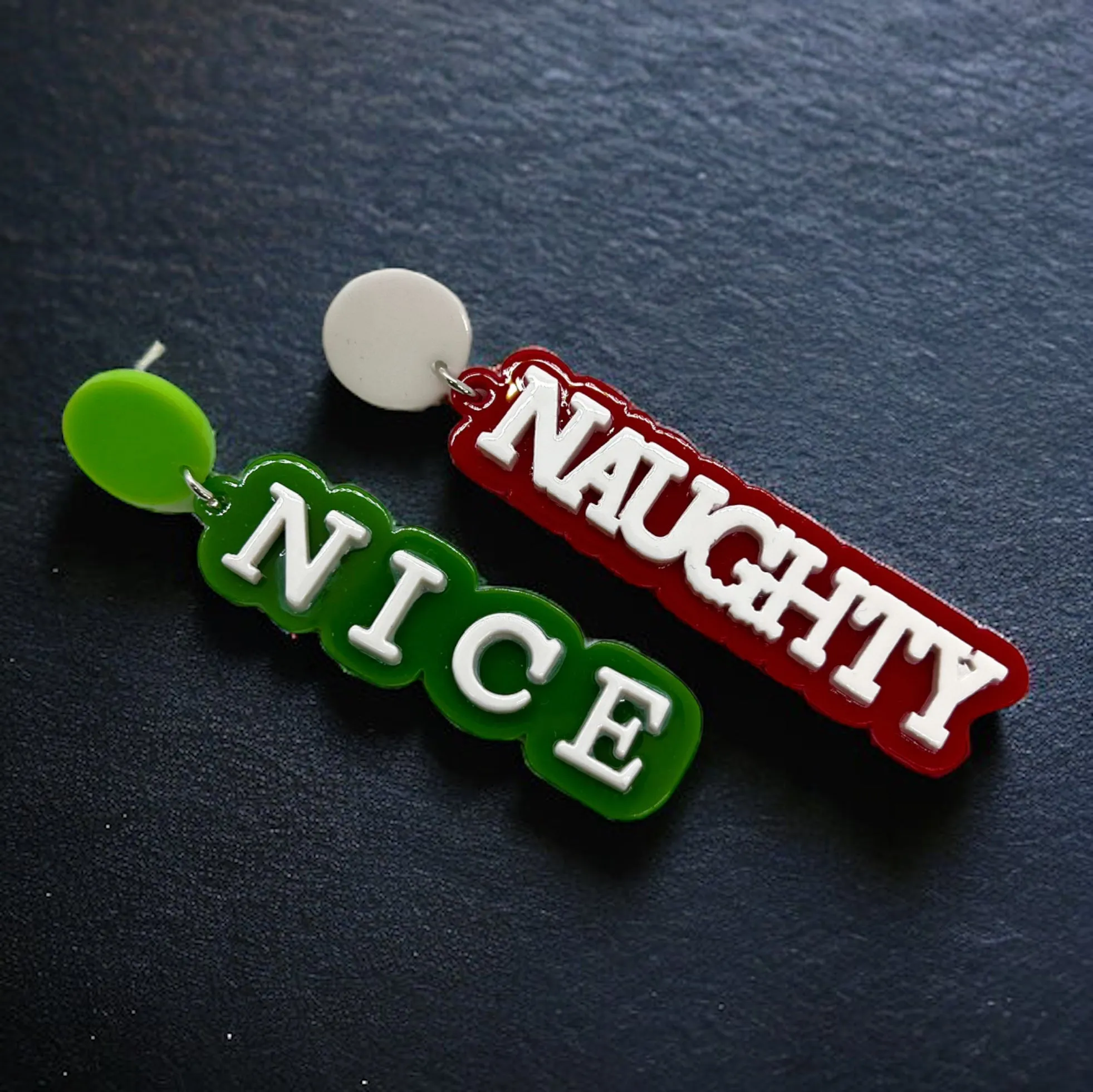 Christmas Earrings - Naughty or Nice, Red and Green Earrings