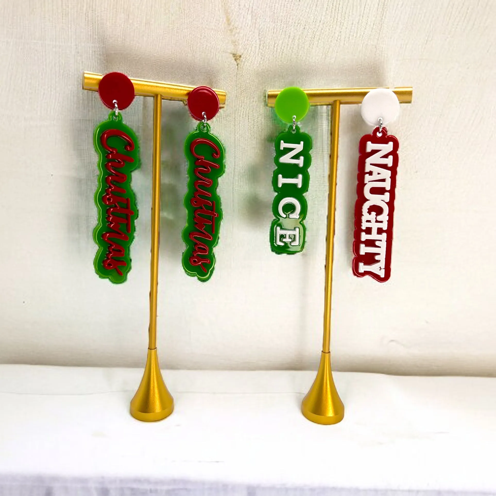 Christmas Earrings - Naughty or Nice, Red and Green Earrings