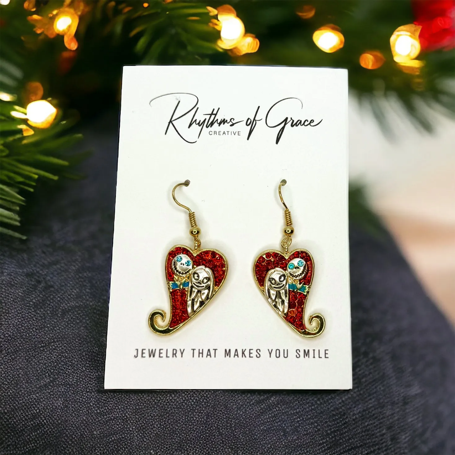 Christmas Earrings - Nightmare Before Christmas, Christmas Jewelry, Handmade Earrings, Holiday Earrings