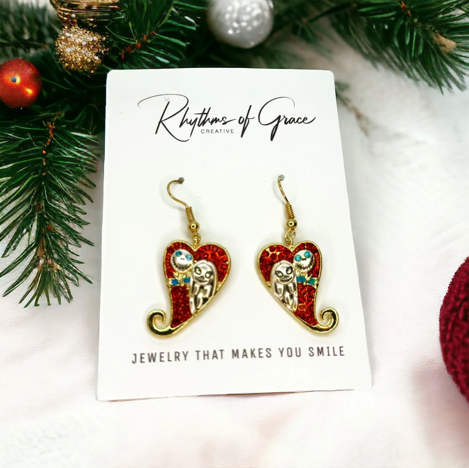 Christmas Earrings - Nightmare Before Christmas, Christmas Jewelry, Handmade Earrings, Holiday Earrings
