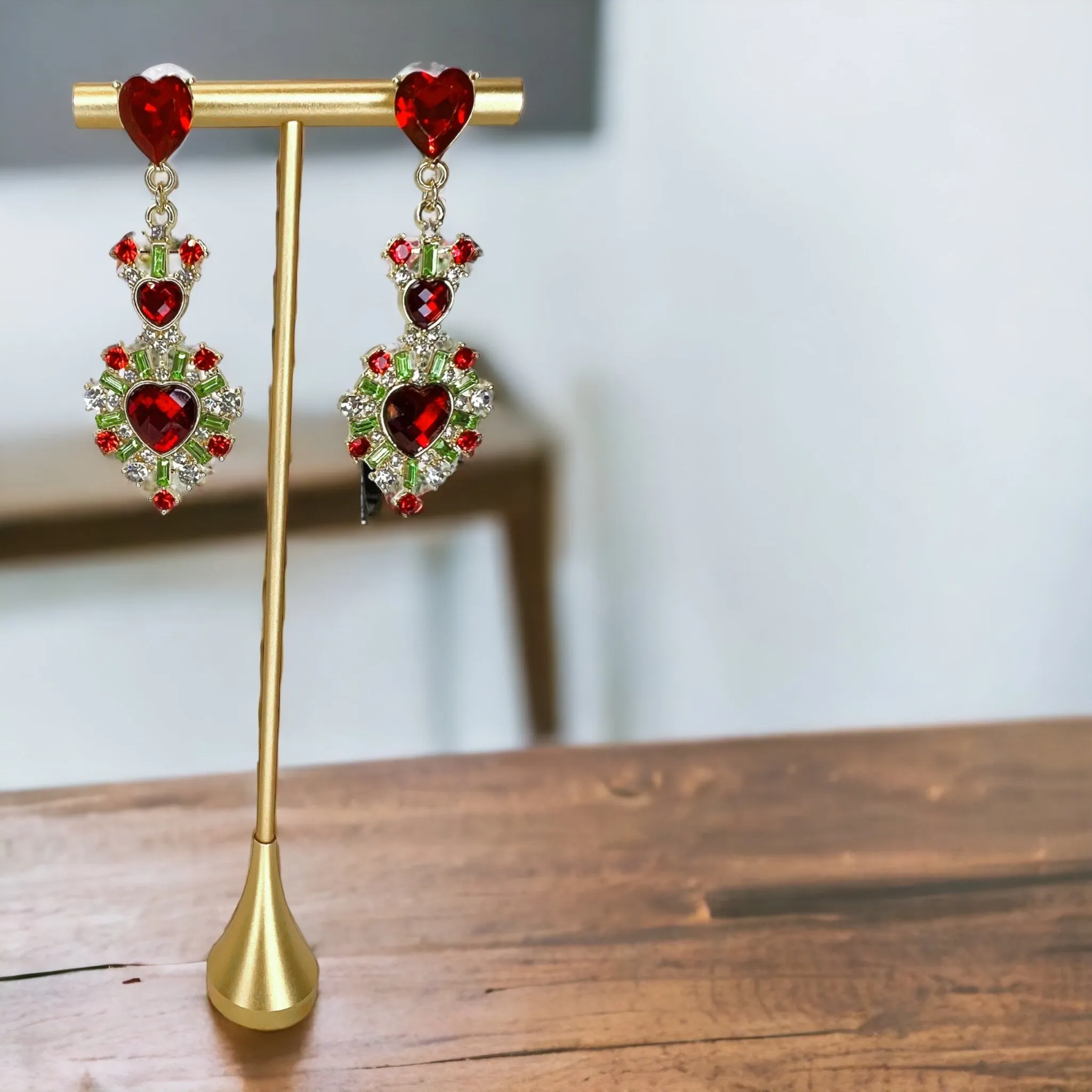 Christmas Goddess Earrings - Rhinestone Earrings, Christmas Jewelry, Christmas Earrings, Red and Green Accessories, Holiday Jewelry