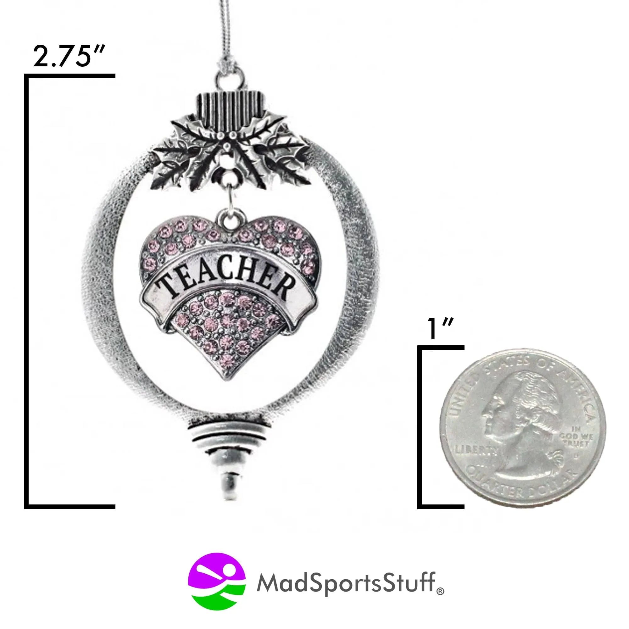Christmas Ornament with Crystal Teacher Heart charm