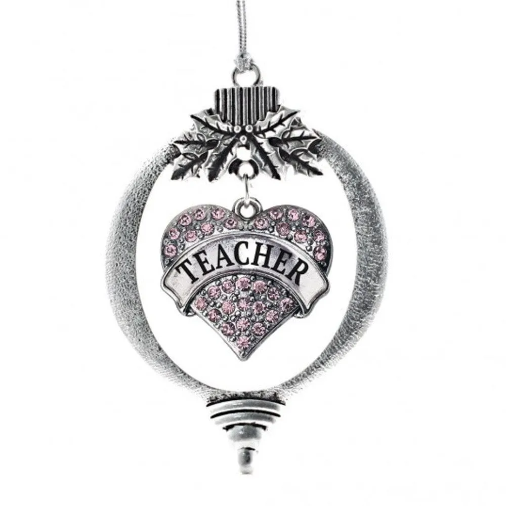 Christmas Ornament with Crystal Teacher Heart charm