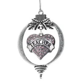 Christmas Ornament with Crystal Teacher Heart charm