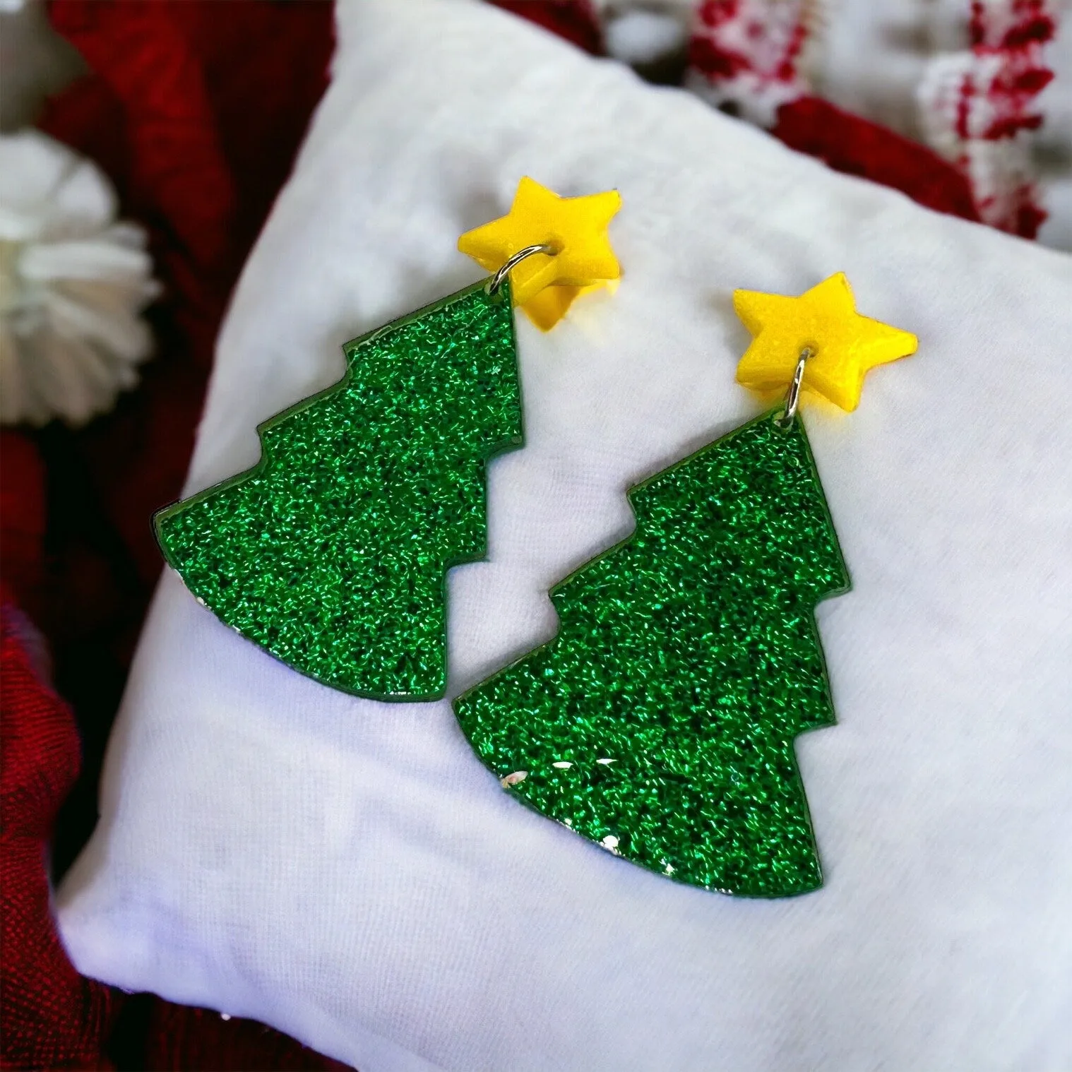 Christmas Tree Earrings - Christmas Earrings, Rhinestone Christmas, Christmas Jewelry, Christmas Jewelry, Handmade Earrings, Glitter Trees