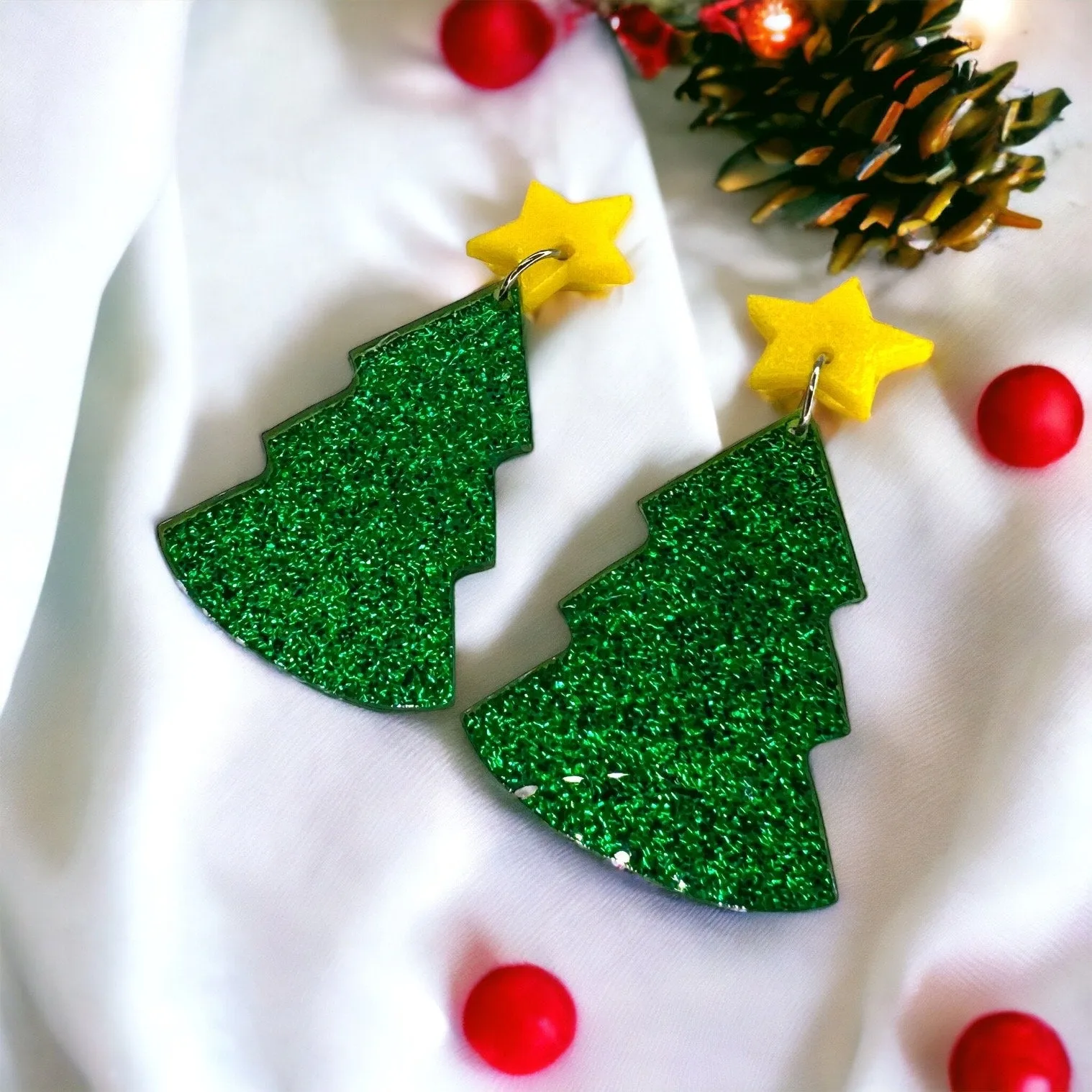 Christmas Tree Earrings - Christmas Earrings, Rhinestone Christmas, Christmas Jewelry, Christmas Jewelry, Handmade Earrings, Glitter Trees