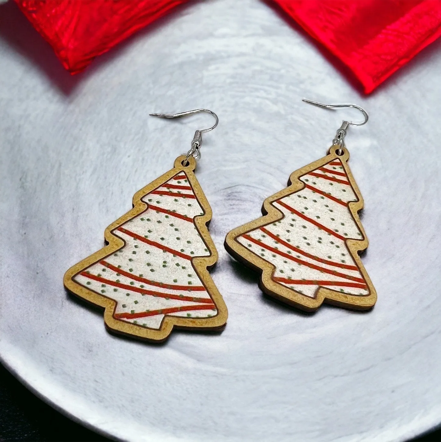 Christmas Tree Earrings, Christmas Tree Snack Cake, Christmas Earrings, Christmas Jewelry, Little Debbie Snack Cake, Handmade Earrings