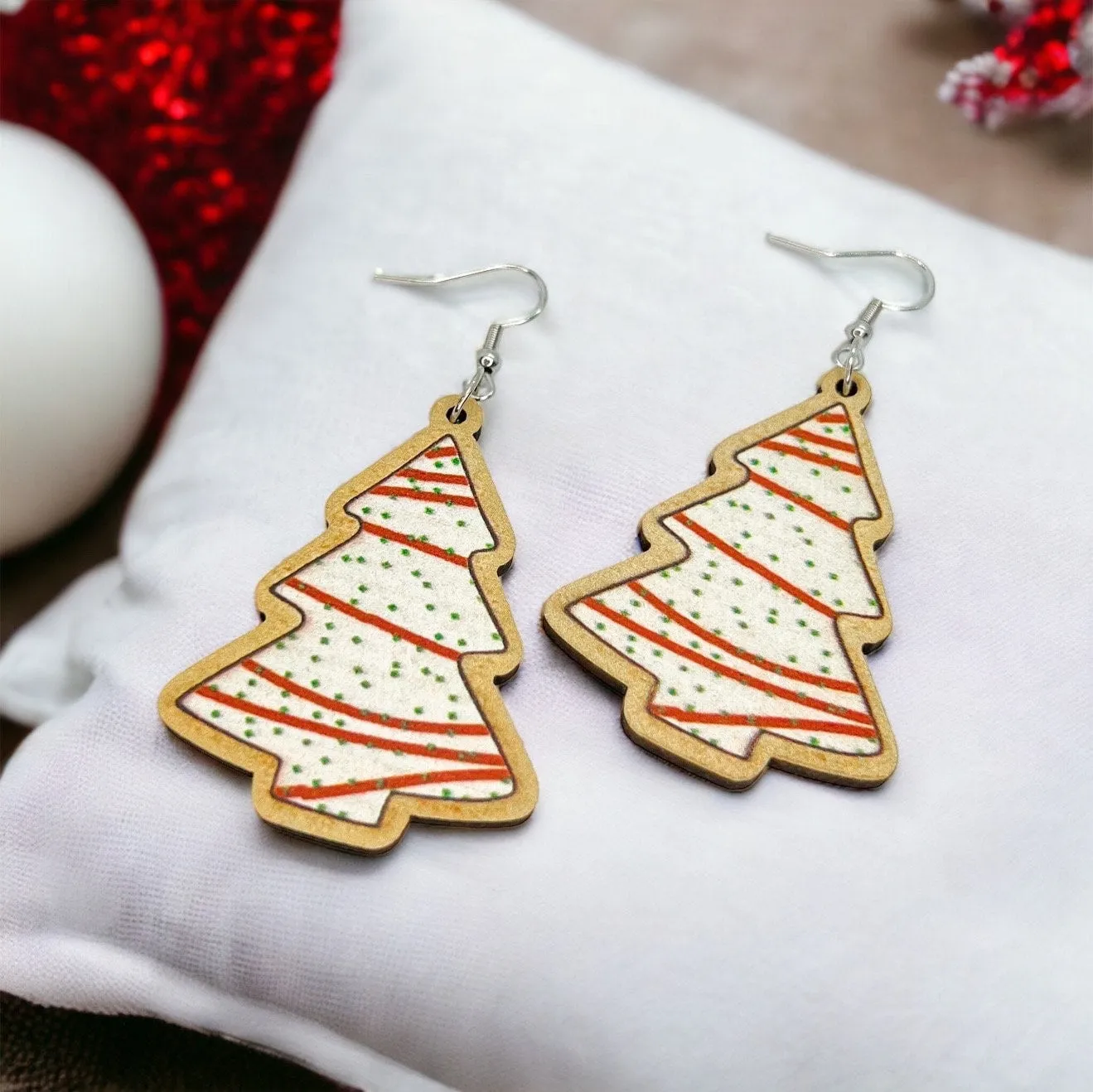 Christmas Tree Earrings, Christmas Tree Snack Cake, Christmas Earrings, Christmas Jewelry, Little Debbie Snack Cake, Handmade Earrings