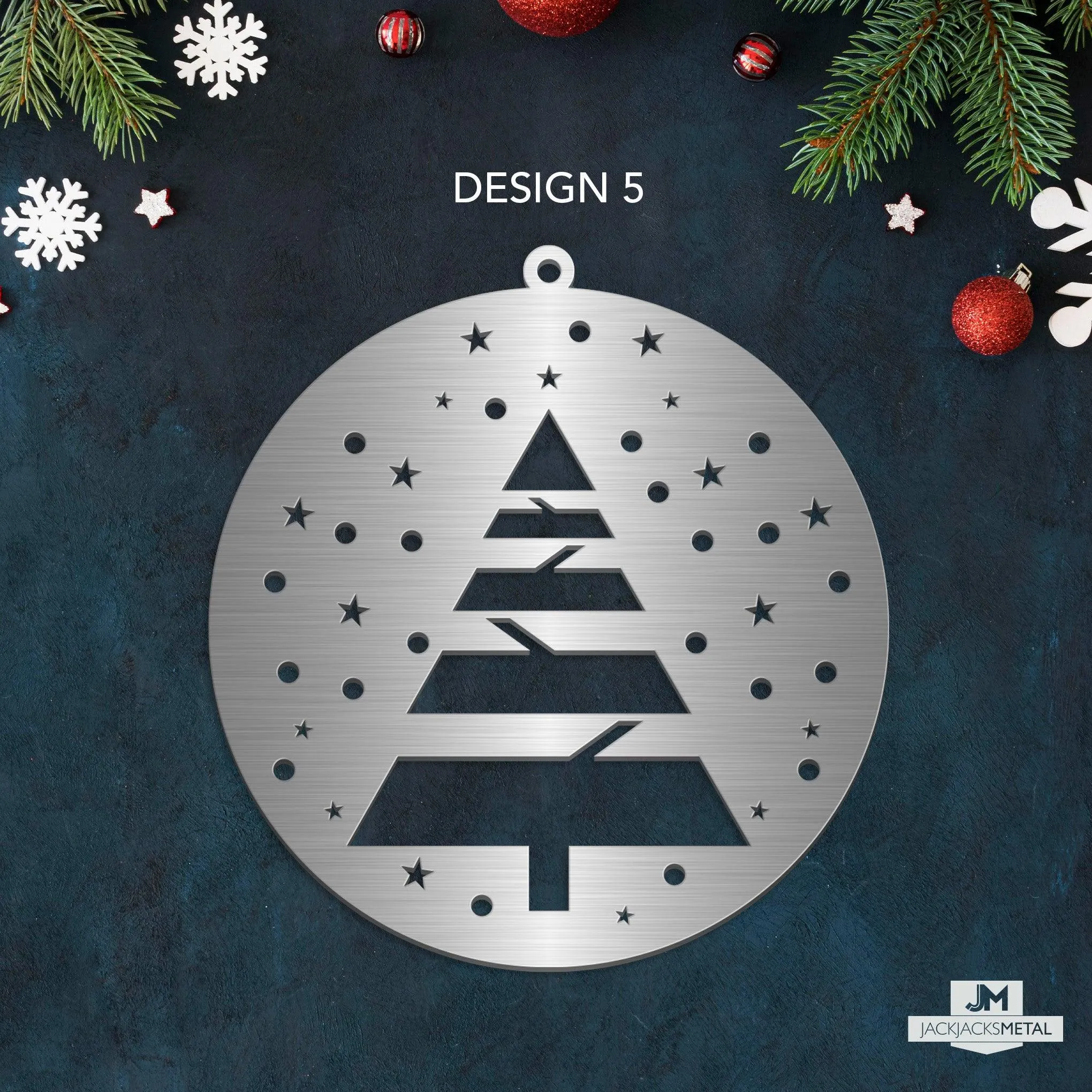 Christmas Tree Ornament - Circle Metal Ornament - Unique Christmas Ornament - Sold by piece