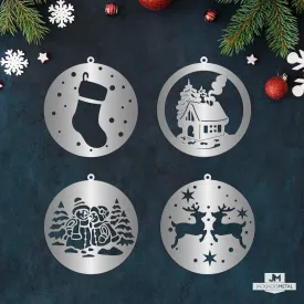 Christmas Tree Ornament - Circle Metal Ornament - Unique Christmas Ornament - Sold by piece