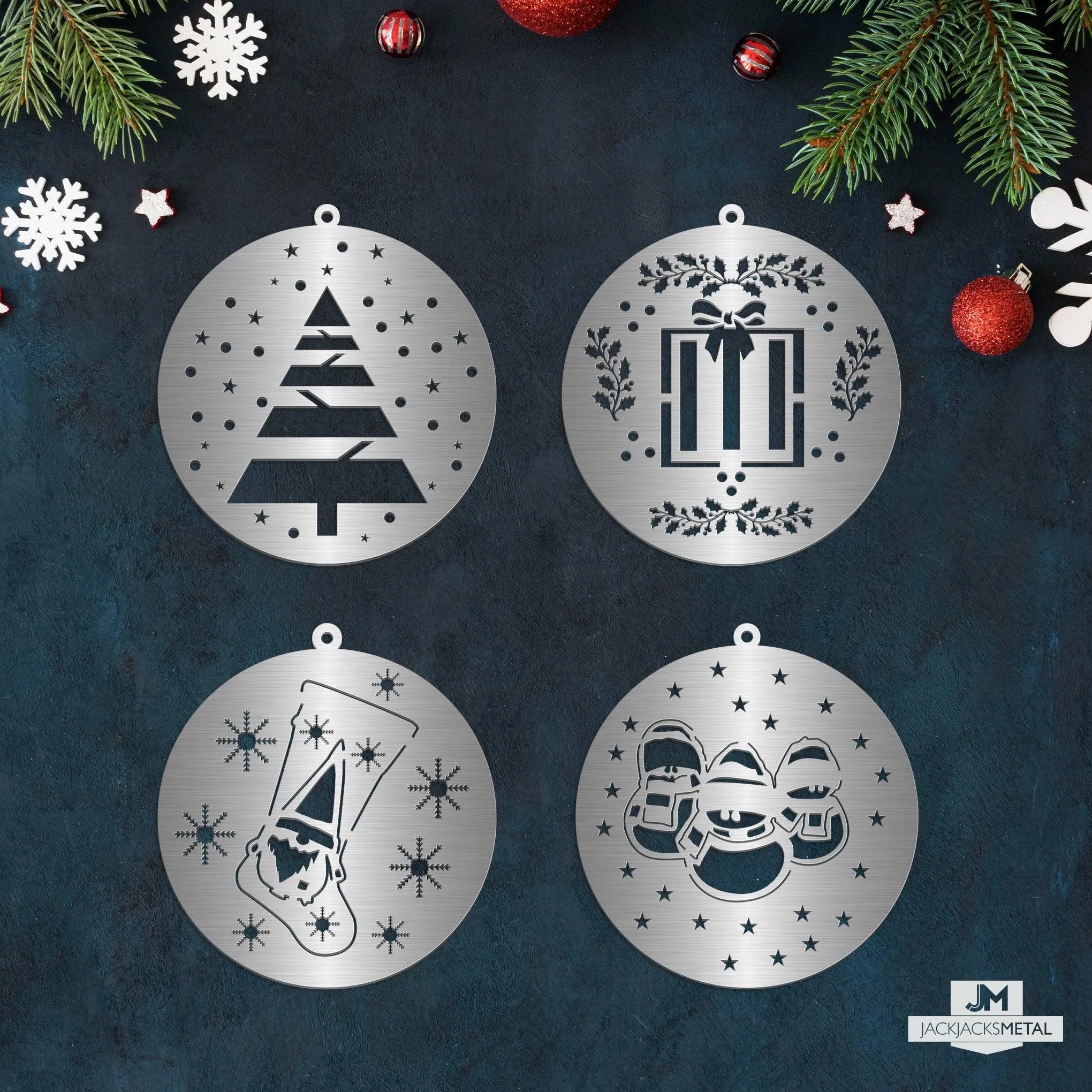Christmas Tree Ornament - Circle Metal Ornament - Unique Christmas Ornament - Sold by piece