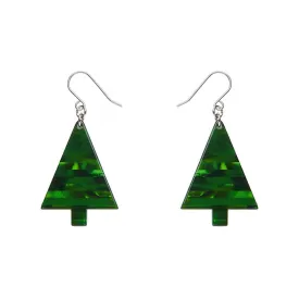 Christmas Tree Stripe Glitter Drop Earrings - Green
