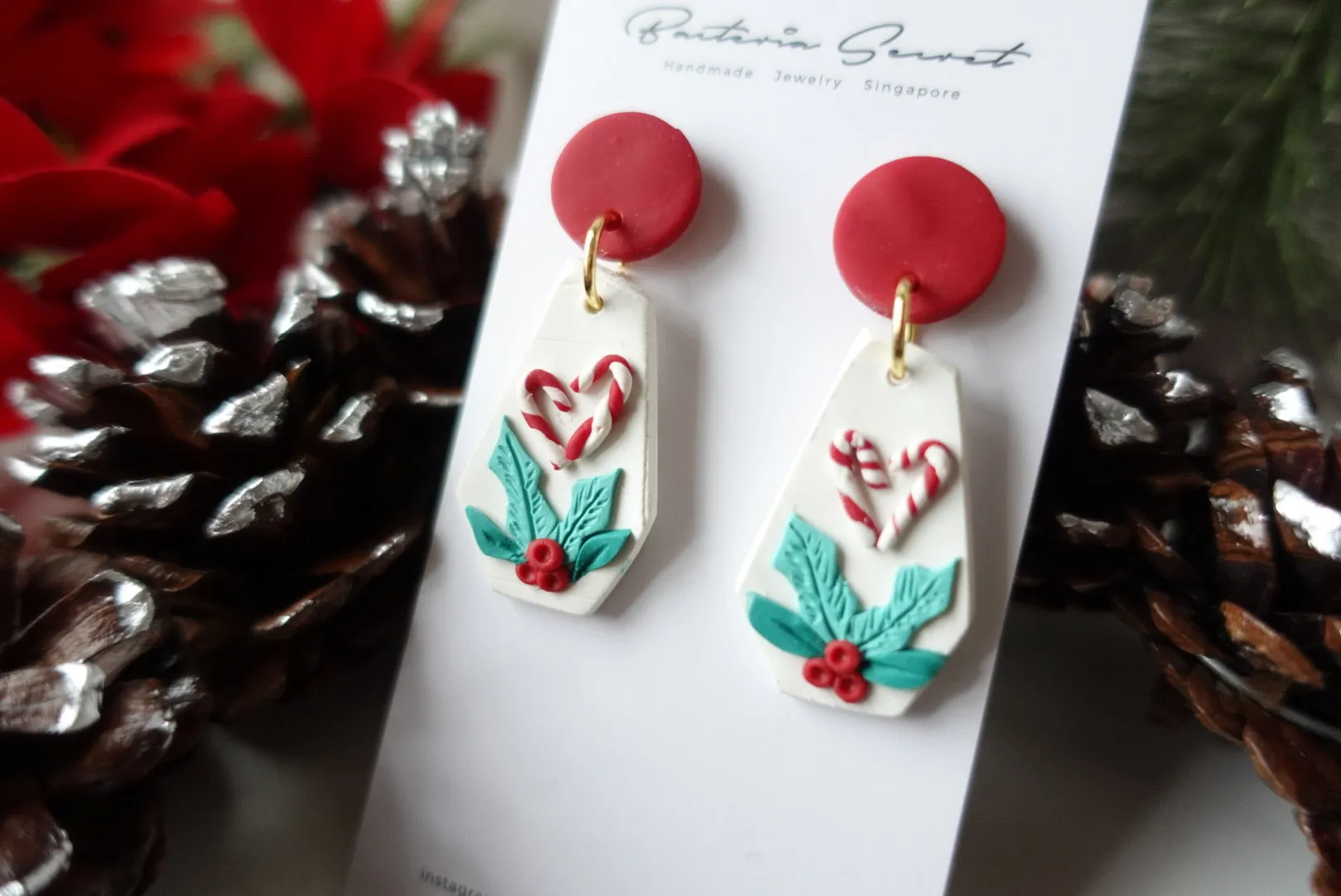 Christmas Wreath Polymer Clay Earrings 3