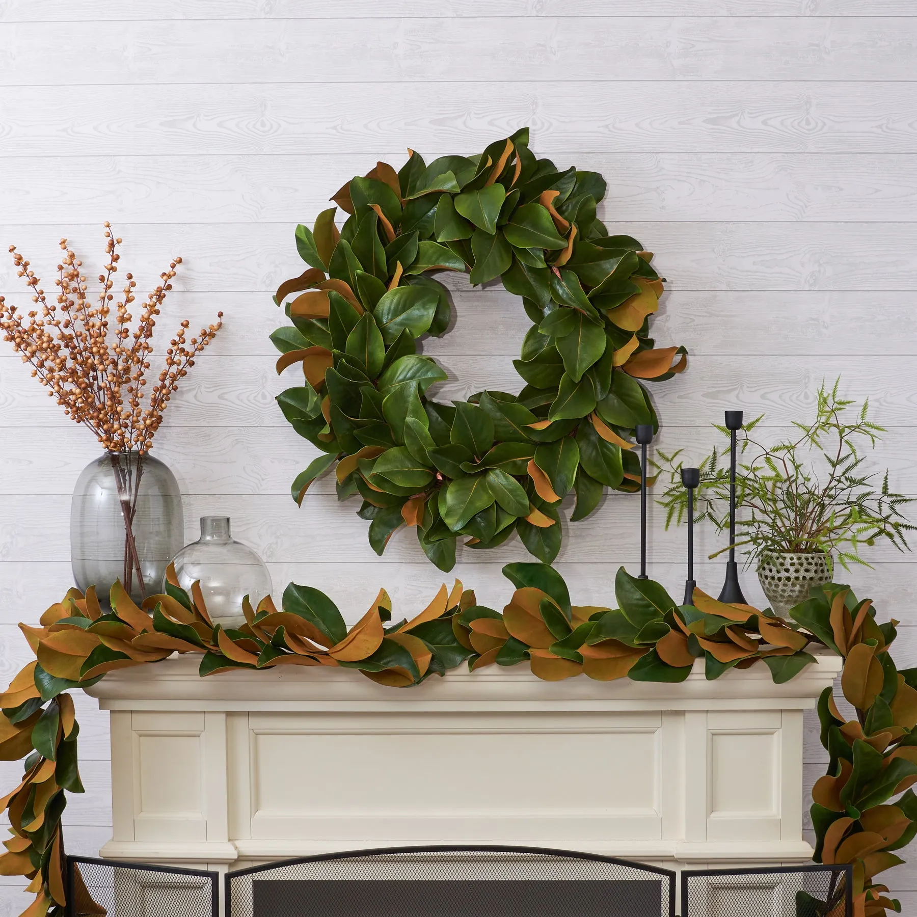 Classic Real Touch Magnolia Leaf All Seasons Front Door Wreath 24"