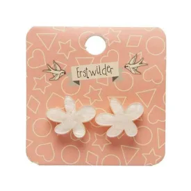 Cream Flower Ripple Glitter Resin Stud Earrings