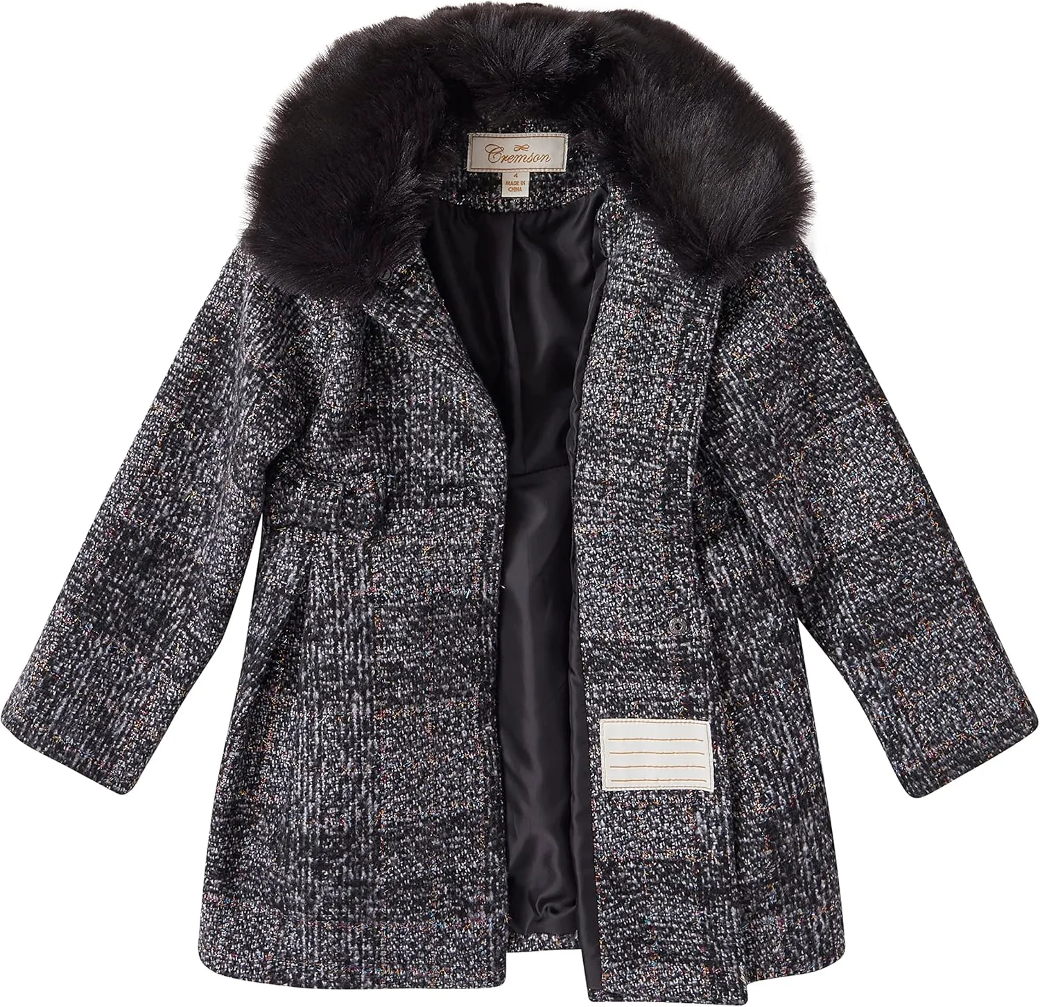 Cremson Girl Wool Look Winter Princess Bow Dress Pea Coat Jacket Faux Fur Collar