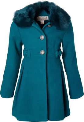 Cremson Girl Wool Look Winter Princess Bow Dress Pea Coat Jacket Faux Fur Collar