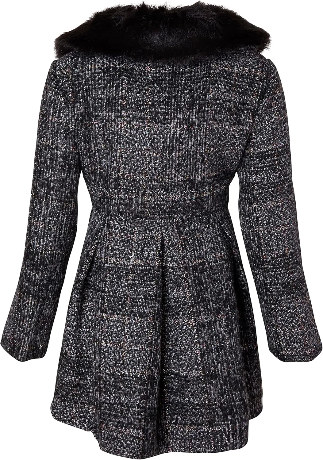 Cremson Girl Wool Look Winter Princess Bow Dress Pea Coat Jacket Faux Fur Collar