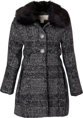 Cremson Girl Wool Look Winter Princess Bow Dress Pea Coat Jacket Faux Fur Collar