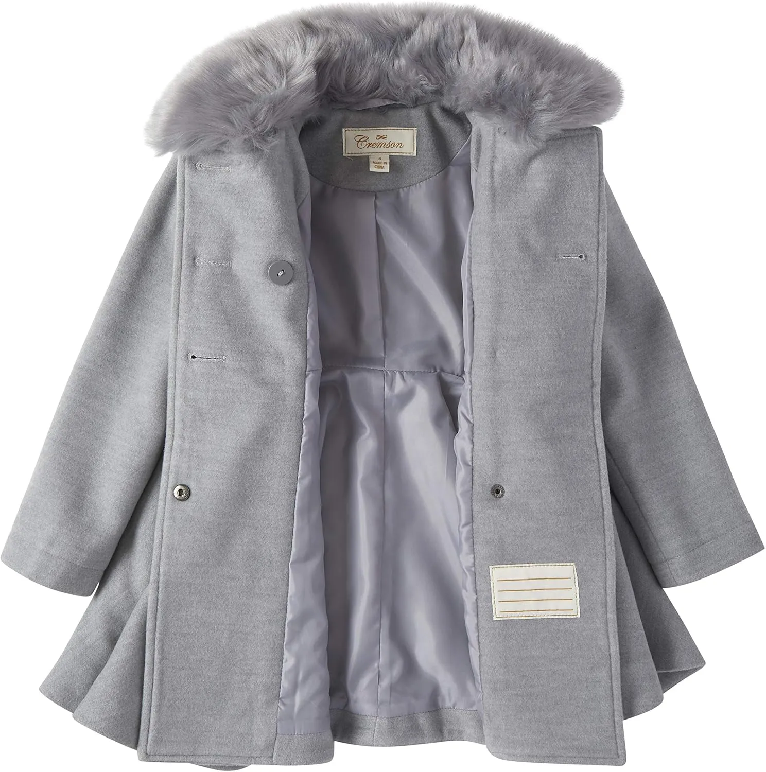 Cremson Girls? Wool Look Princess Winter Dress Pea Coat Jacket Faux Fur Collar