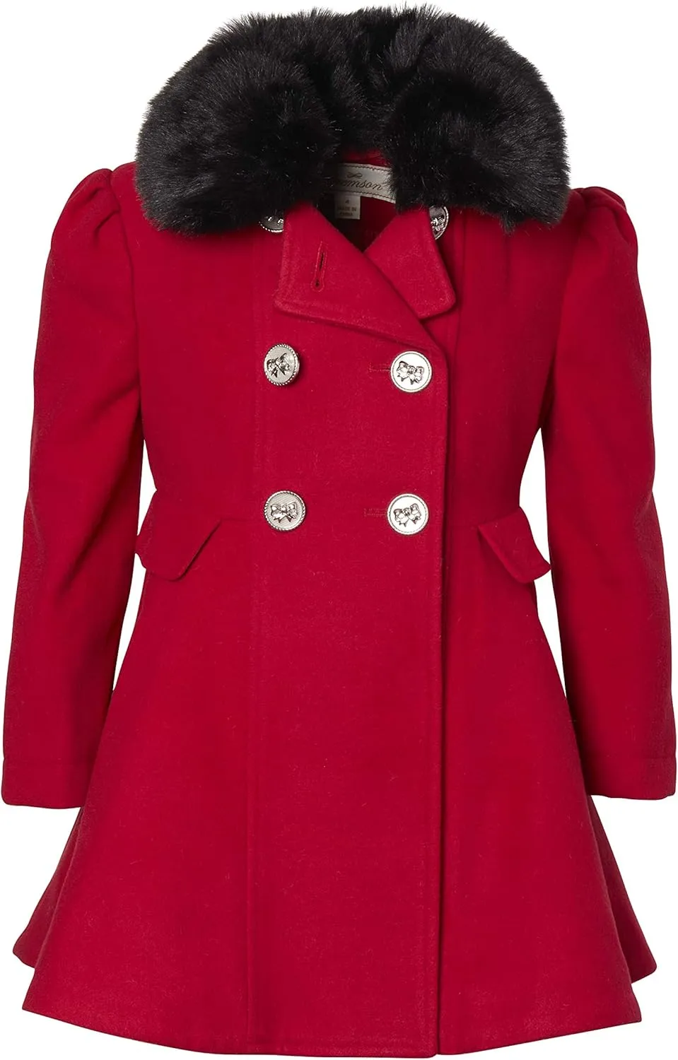 Cremson Girls? Wool Look Princess Winter Dress Pea Coat Jacket Faux Fur Collar