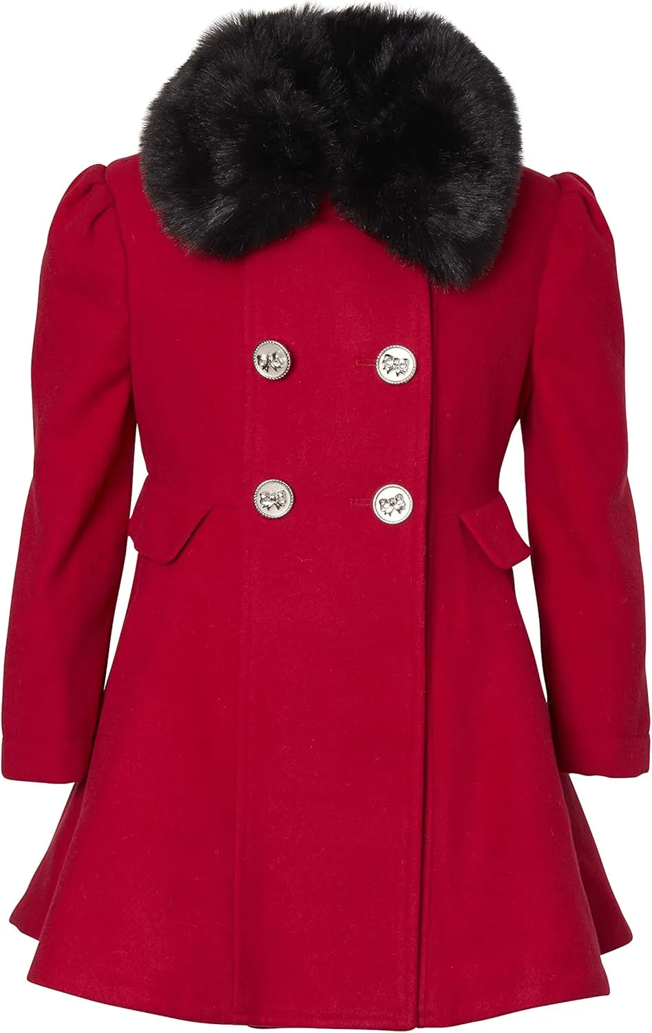 Cremson Girls? Wool Look Princess Winter Dress Pea Coat Jacket Faux Fur Collar