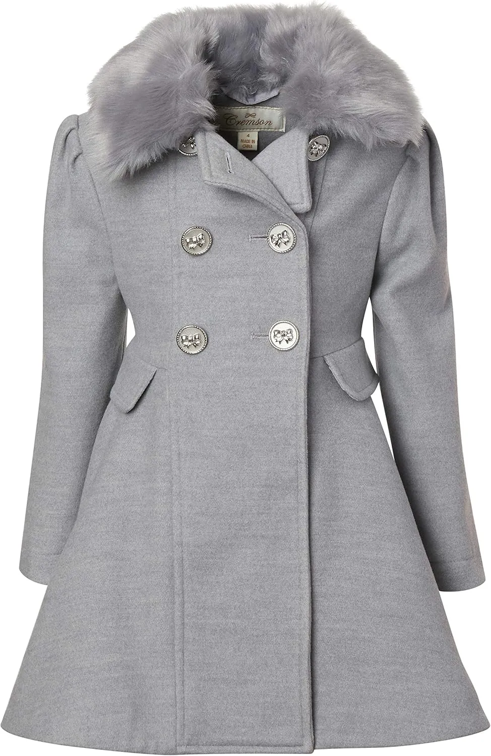 Cremson Girls? Wool Look Princess Winter Dress Pea Coat Jacket Faux Fur Collar