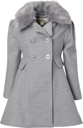 Cremson Girls? Wool Look Princess Winter Dress Pea Coat Jacket Faux Fur Collar