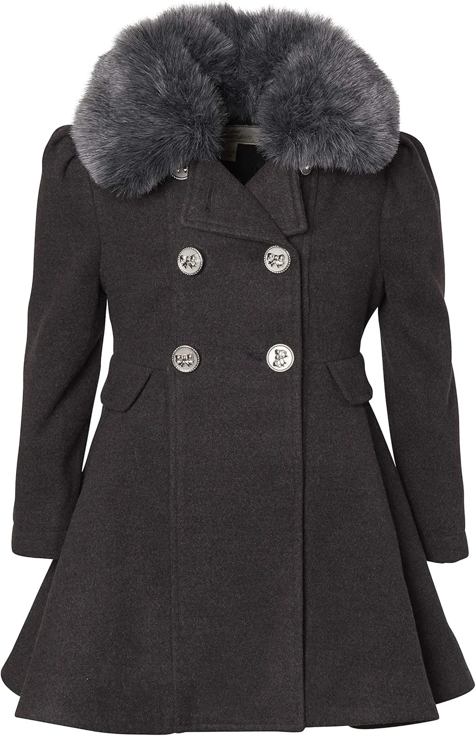 Cremson Girls? Wool Look Princess Winter Dress Pea Coat Jacket Faux Fur Collar