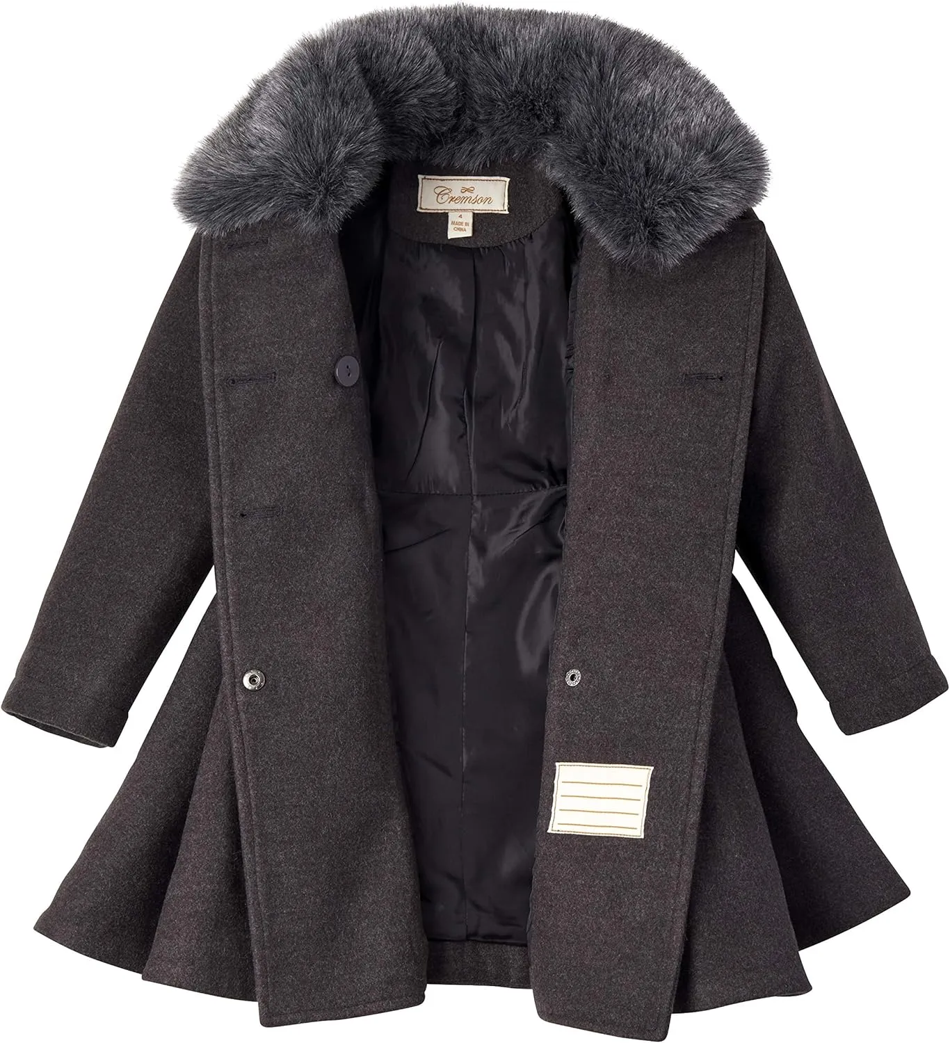 Cremson Girls? Wool Look Princess Winter Dress Pea Coat Jacket Faux Fur Collar