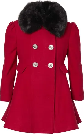 Cremson Girls? Wool Look Princess Winter Dress Pea Coat Jacket Faux Fur Collar