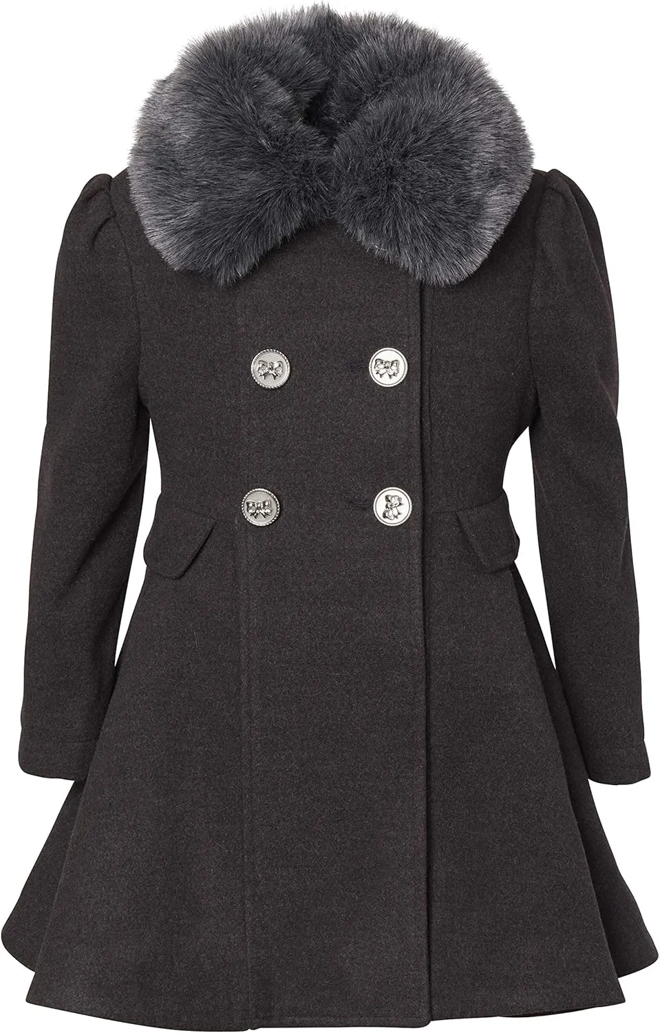 Cremson Girls? Wool Look Princess Winter Dress Pea Coat Jacket Faux Fur Collar