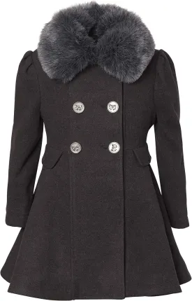 Cremson Girls? Wool Look Princess Winter Dress Pea Coat Jacket Faux Fur Collar