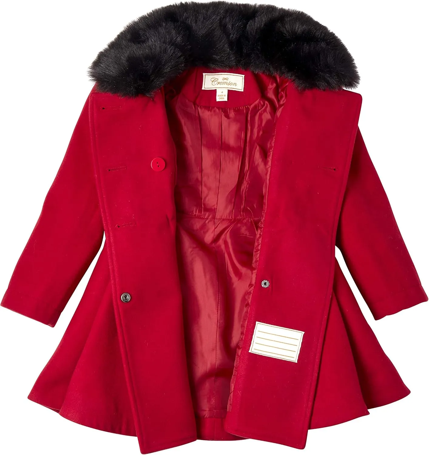 Cremson Girls? Wool Look Princess Winter Dress Pea Coat Jacket Faux Fur Collar