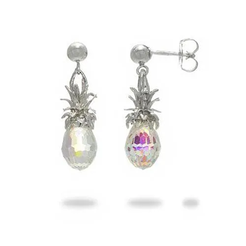 Crystal Pineapple Dangle Earrings in Sterling Silver