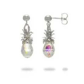 Crystal Pineapple Dangle Earrings in Sterling Silver