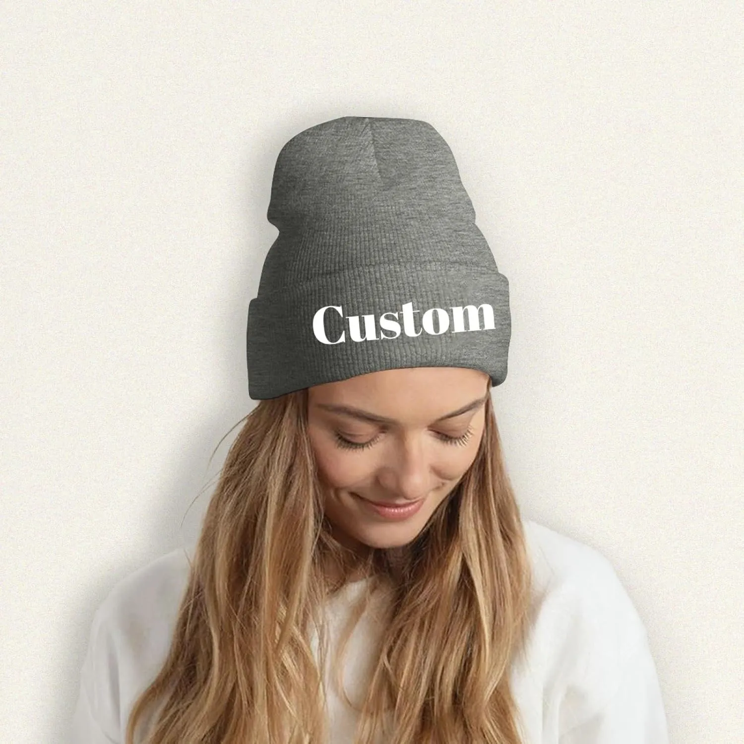 Custom Beanie Hat Personalized Winter Knitted Hat Add Design Your Own Text/Logo/Image Beanie