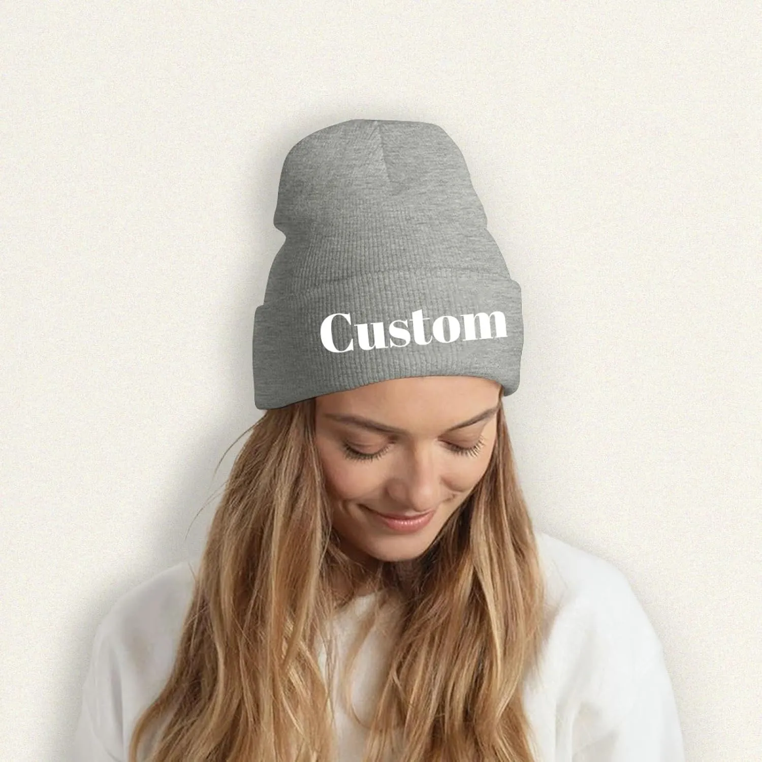 Custom Beanie Hat Personalized Winter Knitted Hat Add Design Your Own Text/Logo/Image Beanie