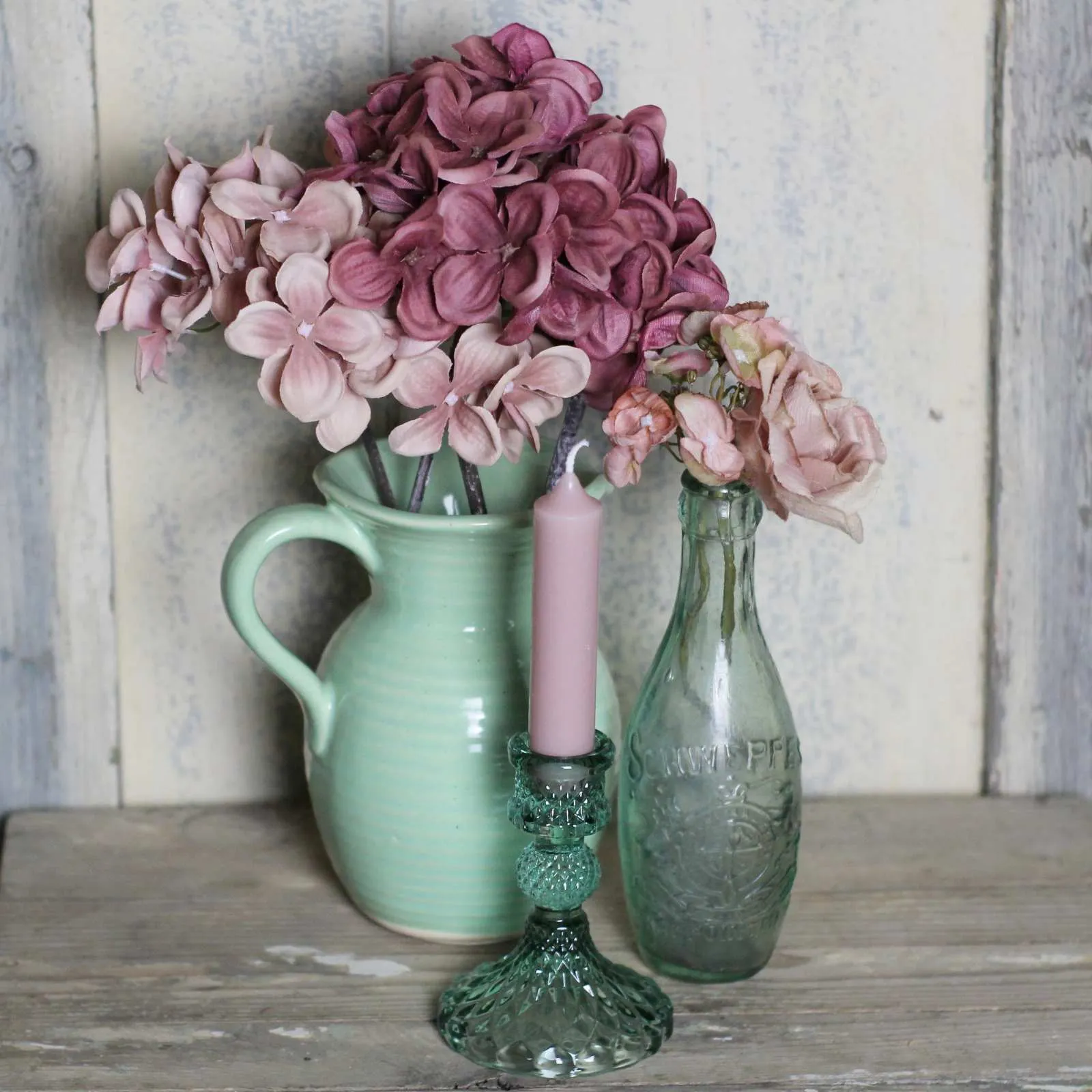 Cut Glass Candlestick - Green