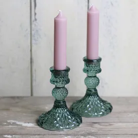 Cut Glass Candlestick - Green