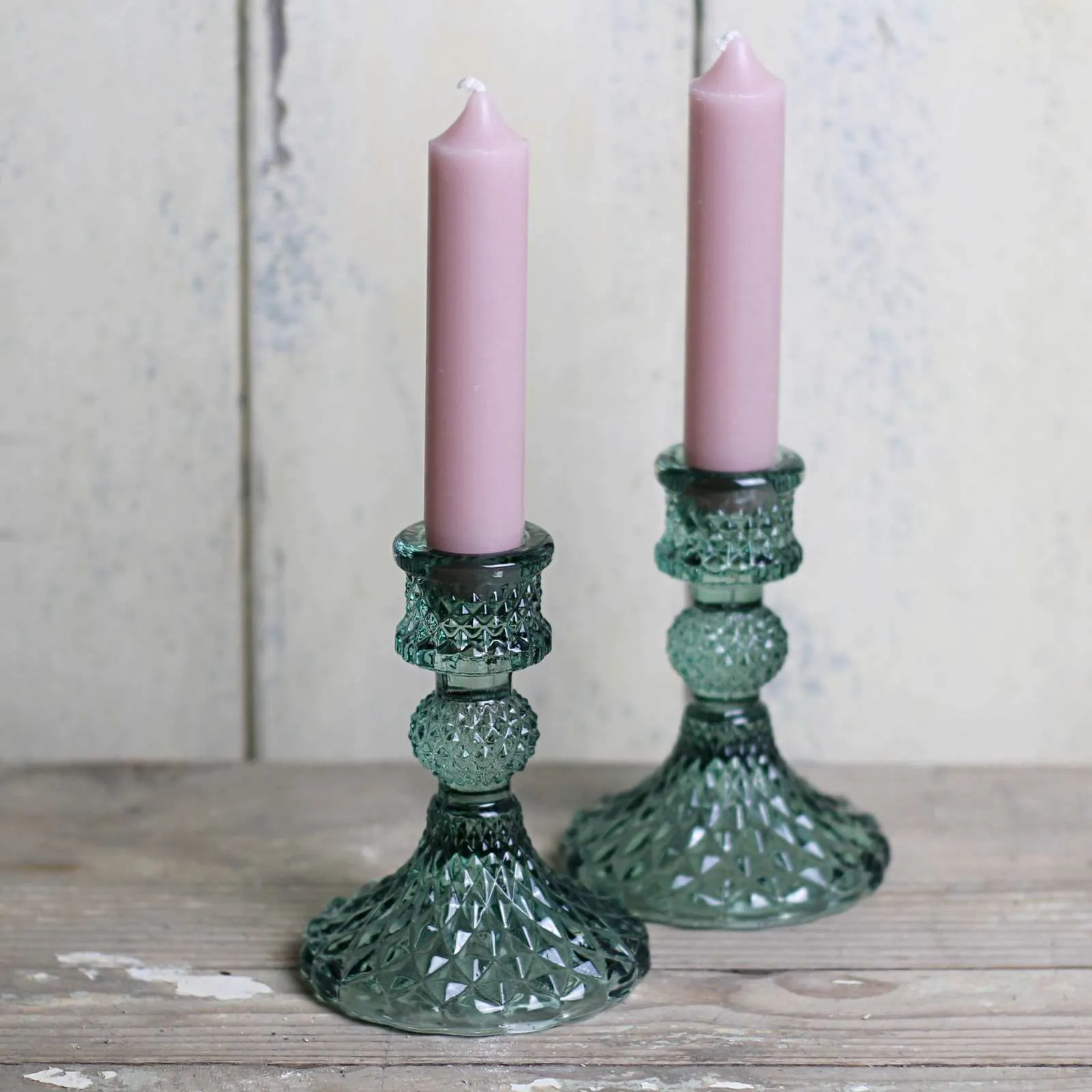 Cut Glass Candlestick - Green