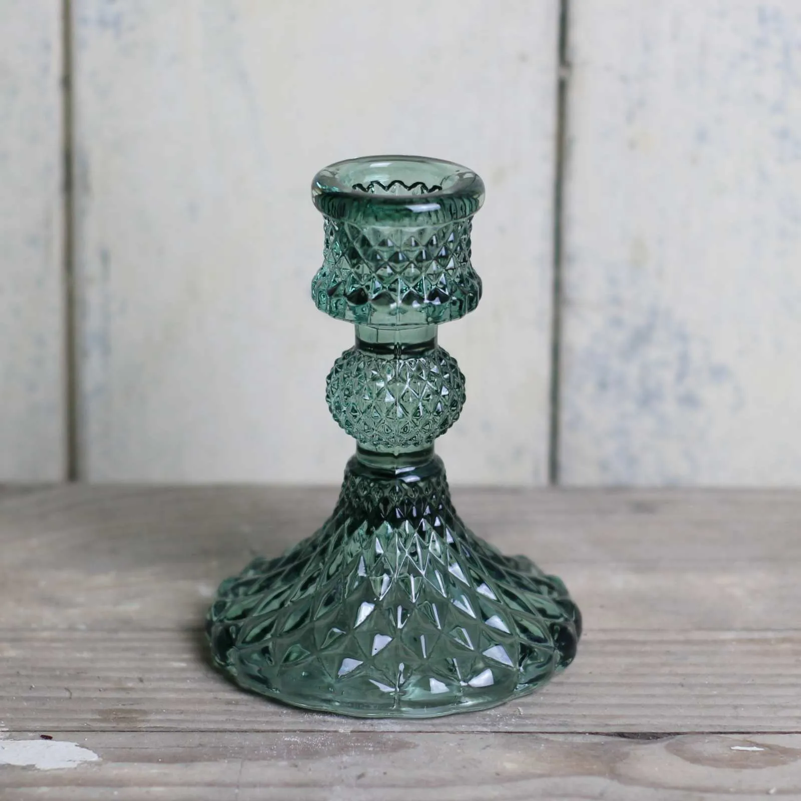 Cut Glass Candlestick - Green
