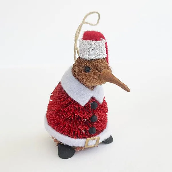 Cute Brush Kiwi Bird Santa Claus Xmas Ornament