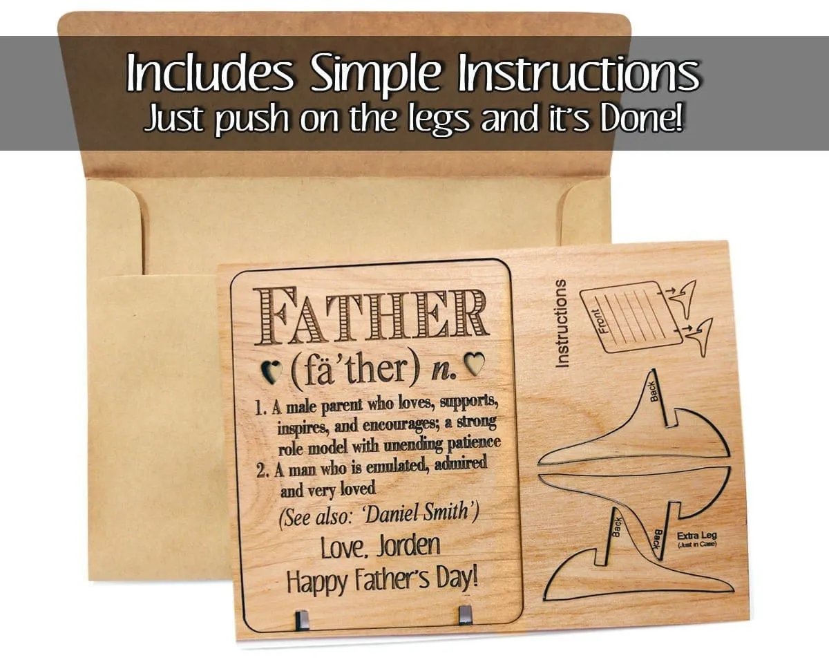 Definition of Father Personalized Fathers Day Wood Greeting Card With Stand New Dad to Be Child GIft to Parent Mens Gift Present for Daddy