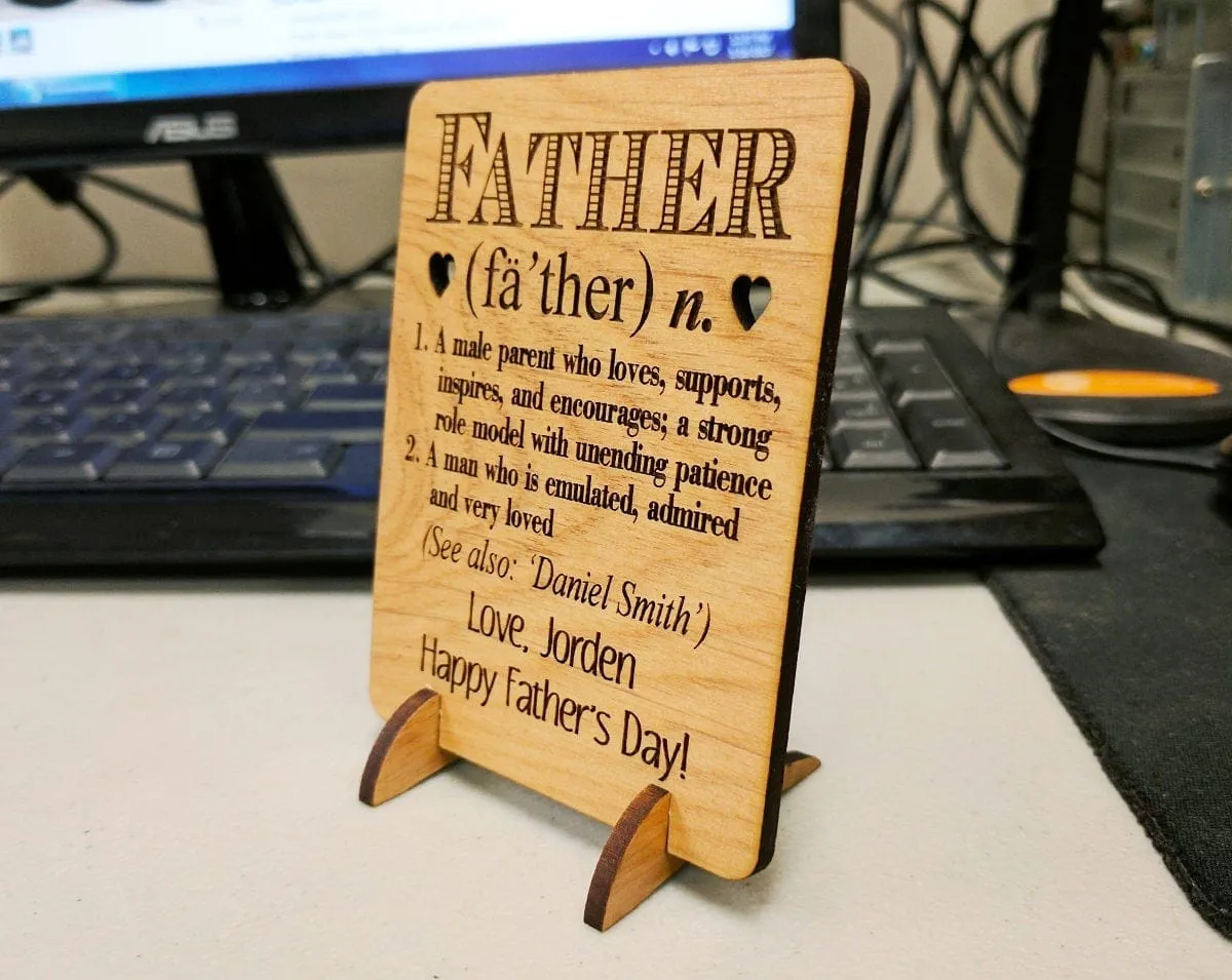 Definition of Father Personalized Fathers Day Wood Greeting Card With Stand New Dad to Be Child GIft to Parent Mens Gift Present for Daddy