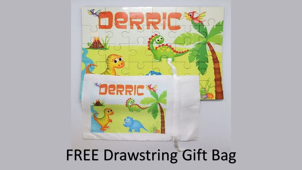Dinosaur Personalized Kids Puzzle With FREE Matching Drawstring Gift Bag