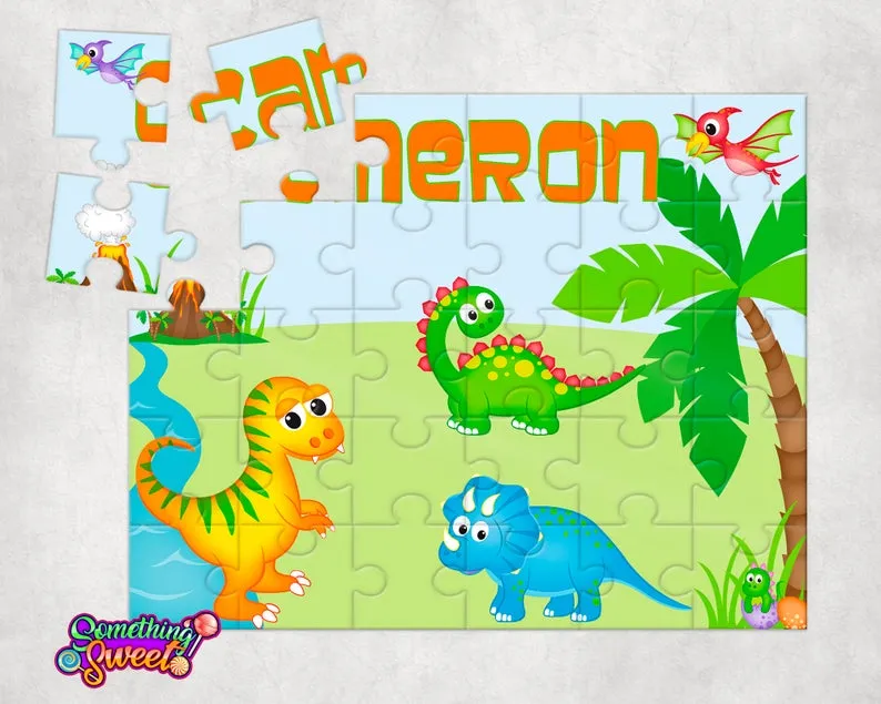 Dinosaur Personalized Kids Puzzle With FREE Matching Drawstring Gift Bag
